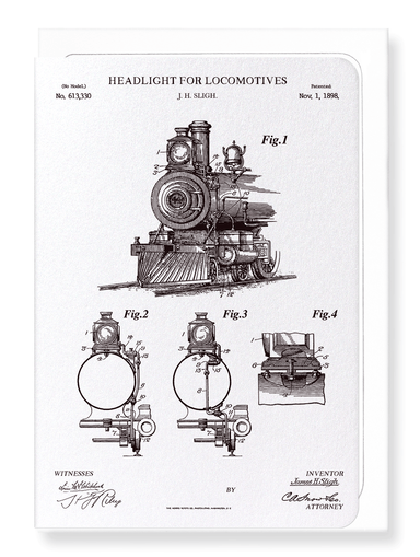 Ezen Designs - Patent of headlight for locomotives (1898) - Greeting Card - Front