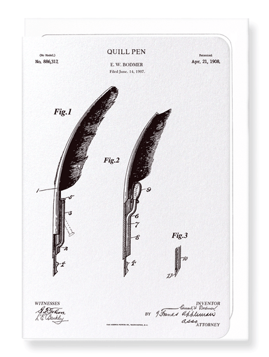 Ezen Designs - Patent of quill pen (1908) - Greeting Card - Front