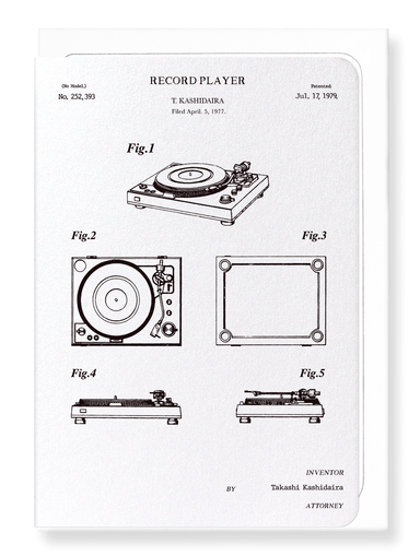 Ezen Designs - Patent of record player (1979) - Greeting Card - Front
