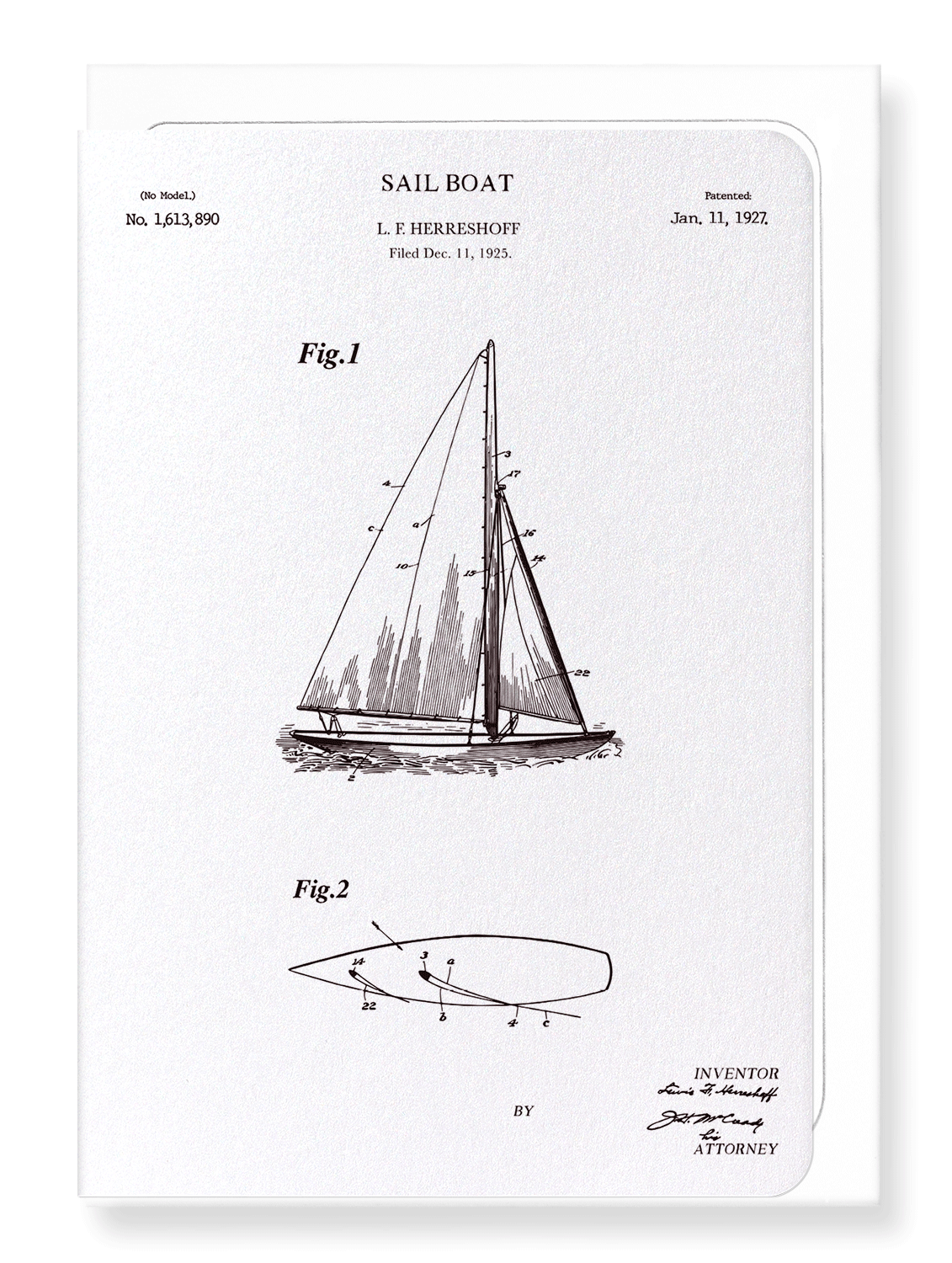 Ezen Designs - Patent of sail boat (1927) - Greeting Card - Front
