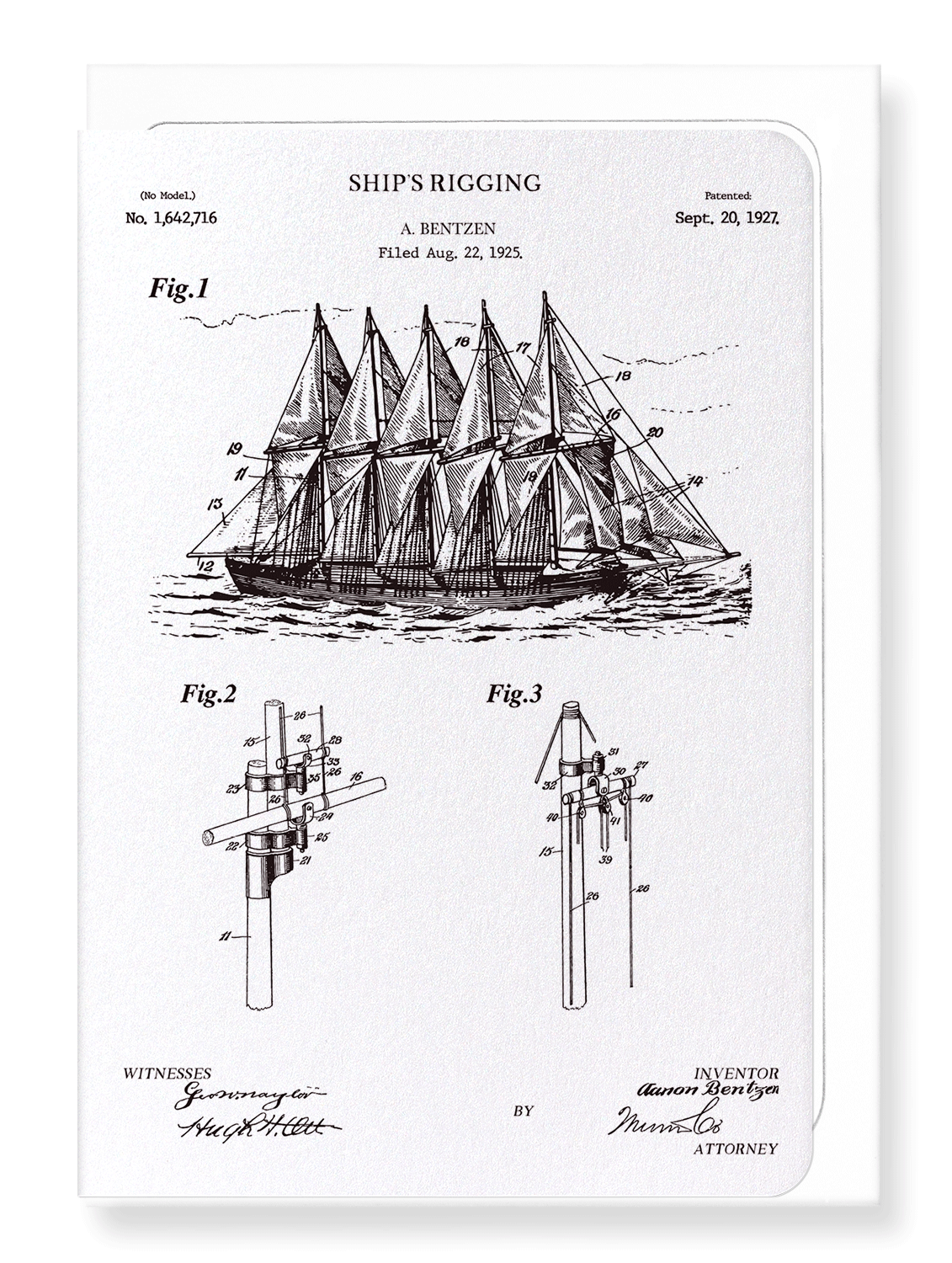 Ezen Designs - Patent of ship's rigging (1927) - Greeting Card - Front