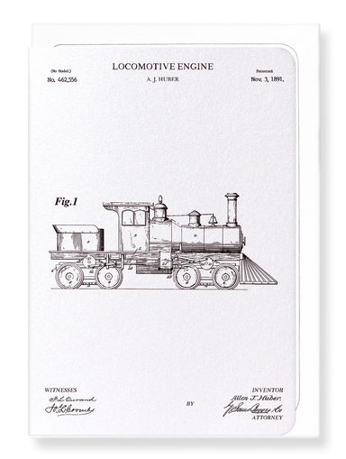 Ezen Designs - Patent of locomotive engine (1891) - Greeting Card - Front