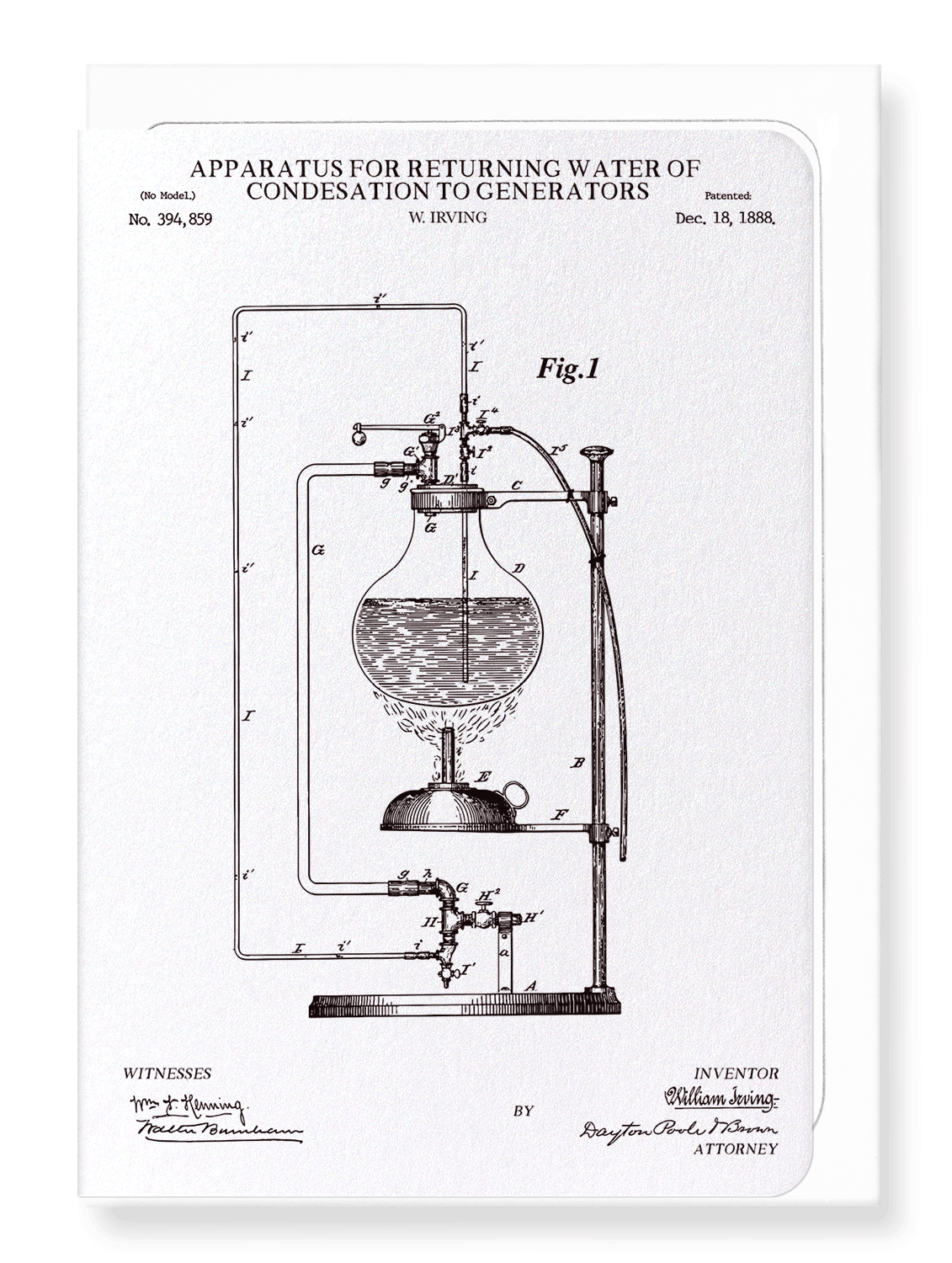 Ezen Designs - Patent of Apparatus for returning water of condesation to generators (1888) - Greeting Card - Front
