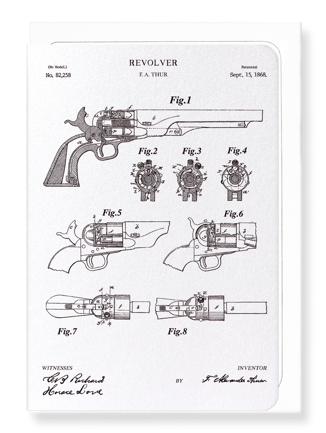 Ezen Designs - Patent of revolving fire-arms (1875) - Greeting Card - Front