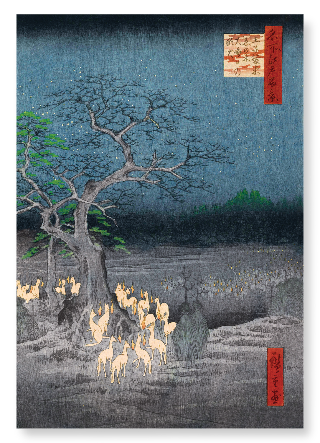 NEW YEAR'S EVE FOXFIRES AT THE CHANGING TREE, OJI (1857)