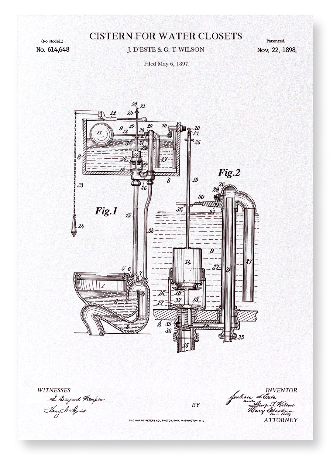 PATENT OF CISTERN FOR WATER CLOSETS (1898)