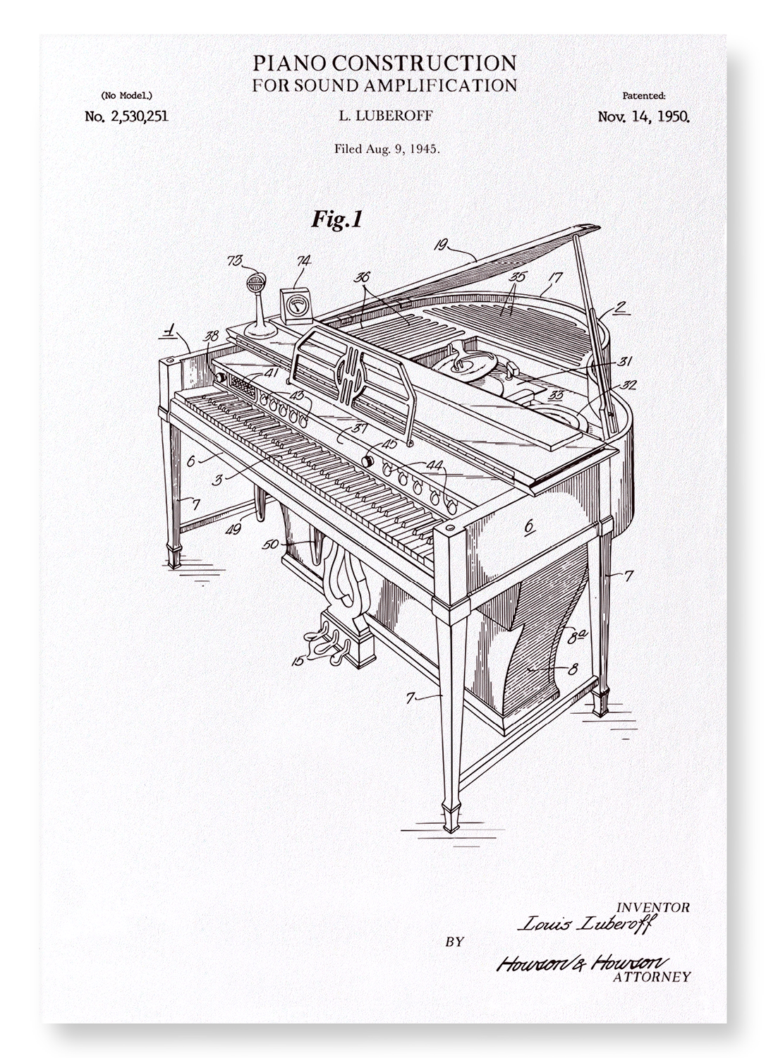 PATENT OF PIANO CONSTRUCTION (1950)