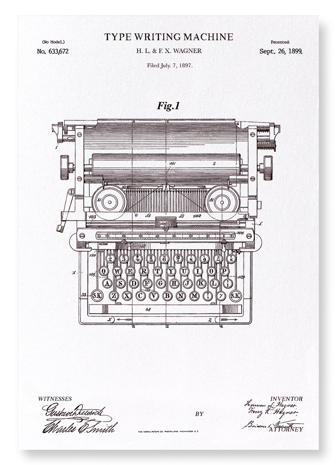 PATENT OF TYPE WRITING MACHINE (1889)