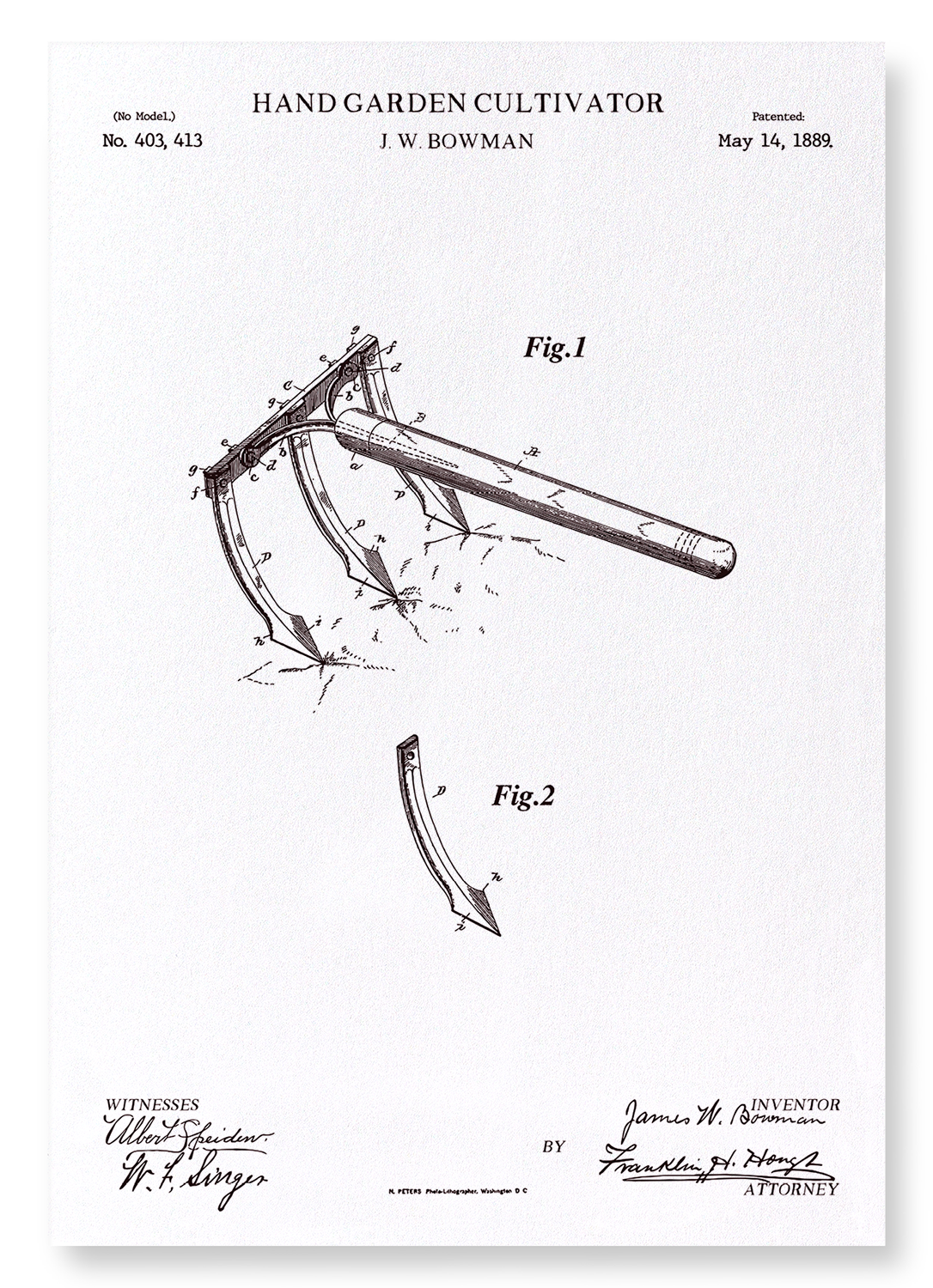 PATENT OF HAND GARDEN CULTIVATOR (1889)