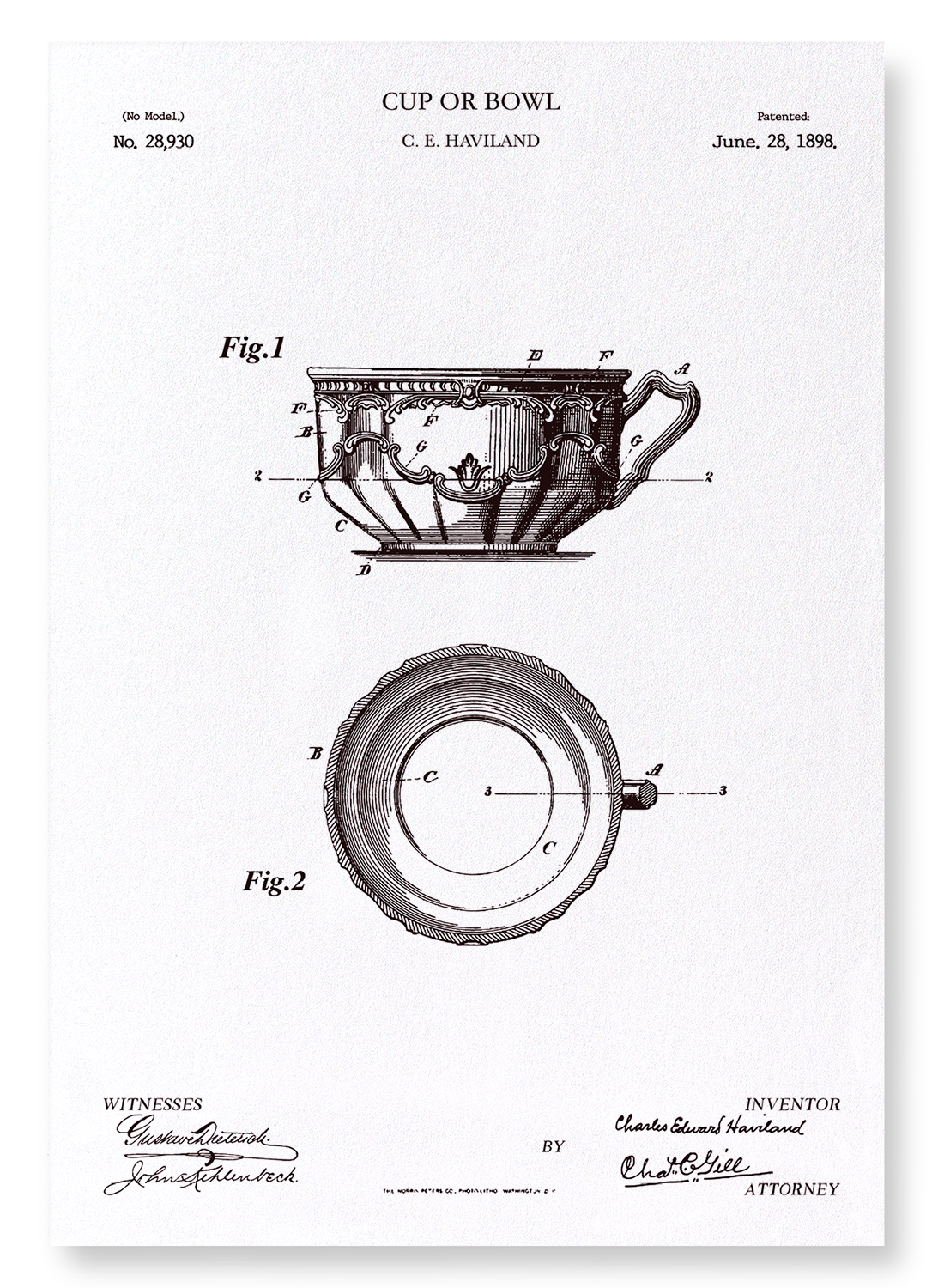 PATENT OF CUP OR BOWL (1898)