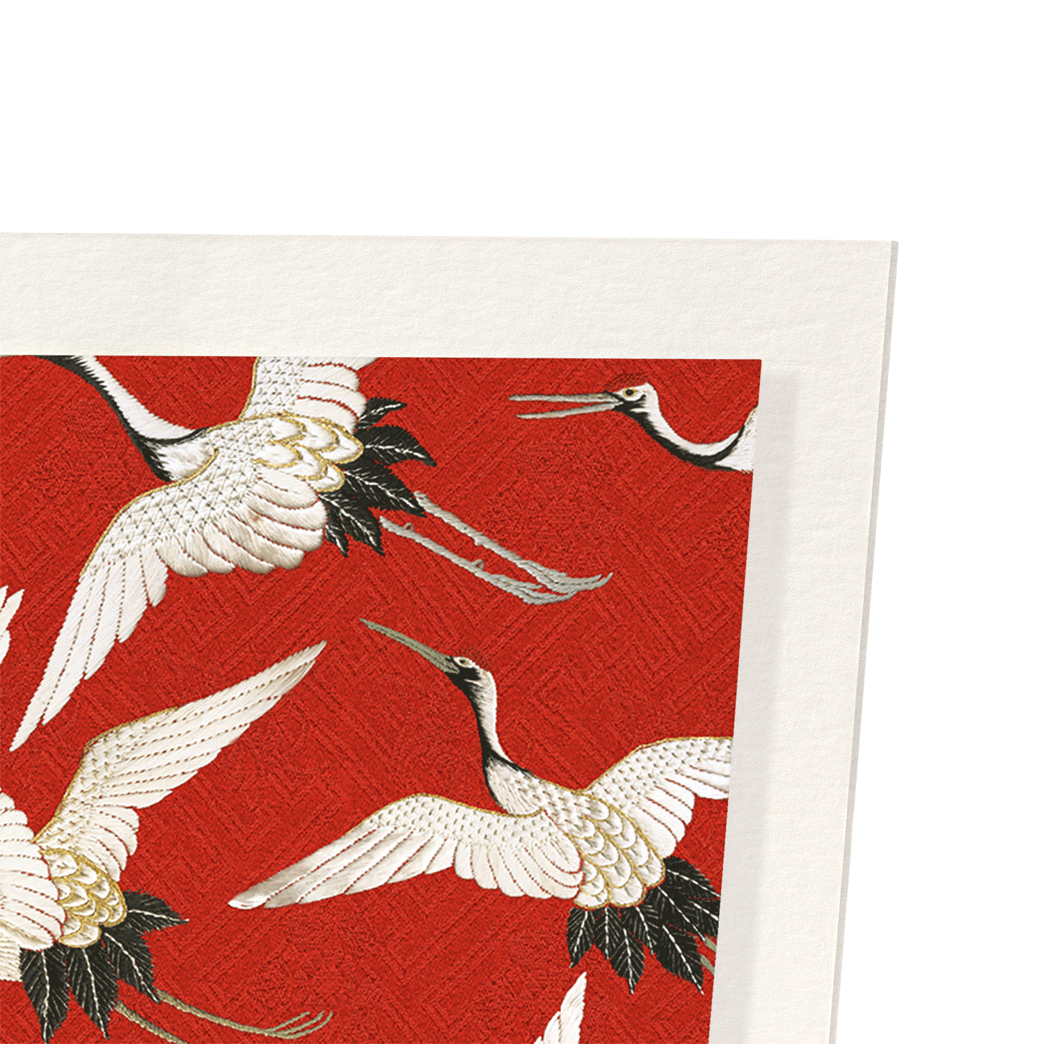 CRANE EMBROIDERY ON RED