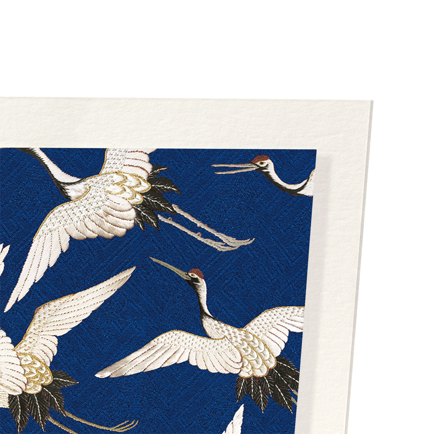 CRANE EMBROIDERY ON BLUE