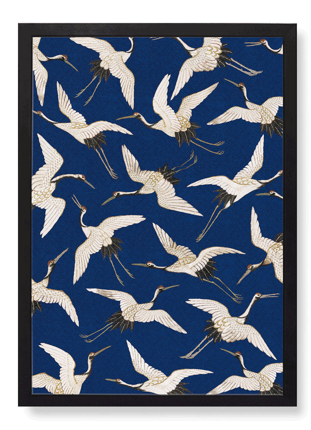 CRANE EMBROIDERY ON BLUE