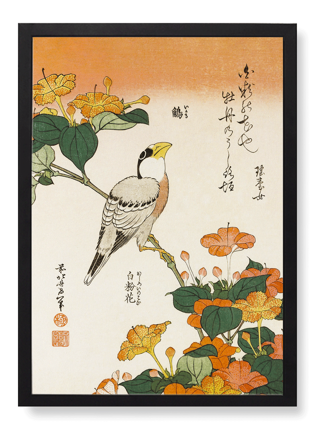 JAPANESE GROSBEAK WITH MARVEL-OF-PERU FLOWERS (C.1834)