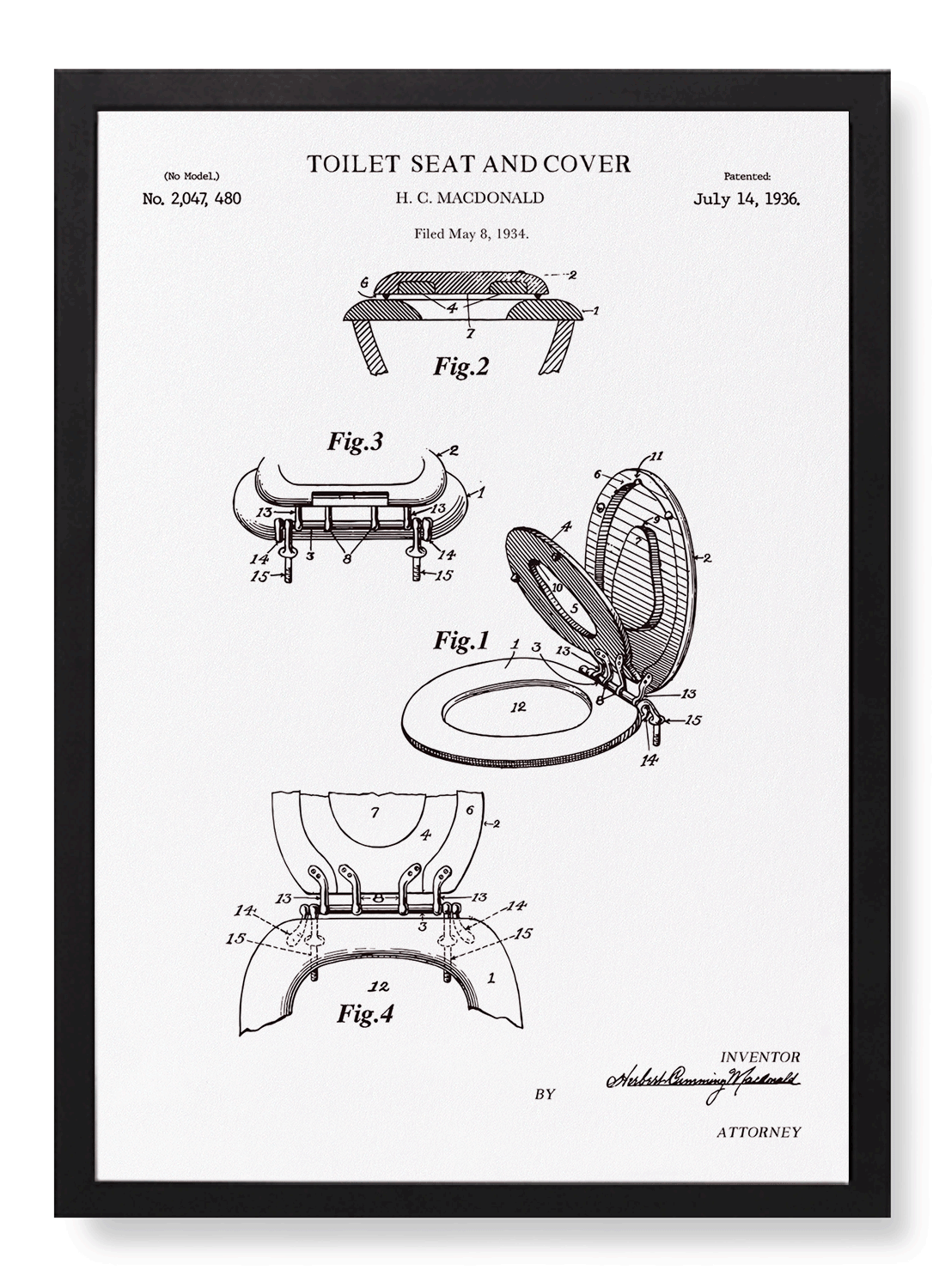 PATENT OF TOILET SEAT AND COVER (1936)