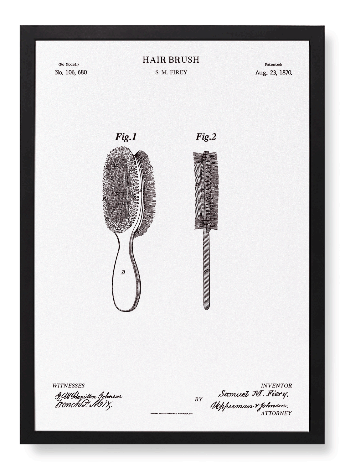PATENT OF A HAIR BRUSH (1870)