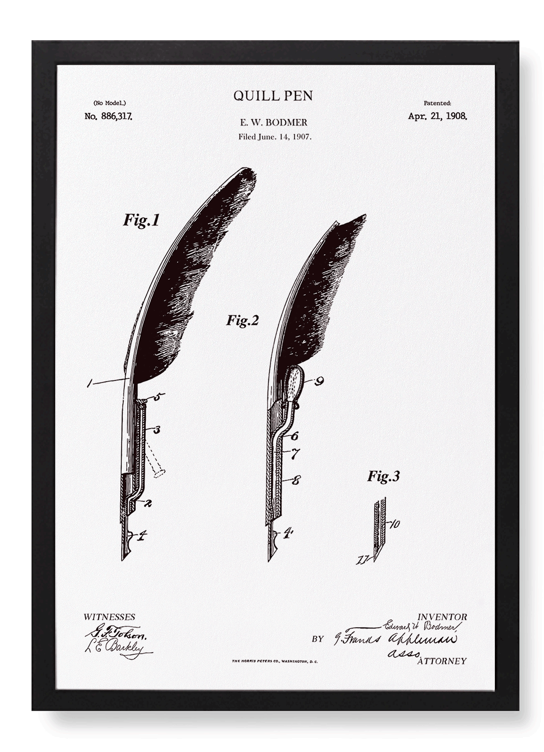 PATENT OF QUILL PEN (1908)